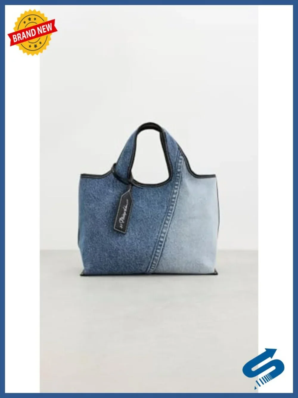 Denim Mini Market Tote Bag Cotton Tote with Magnetic Closure